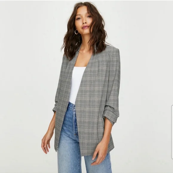 OLD BABATON Power Blazer Grey Glen Plaid 3/4 Sleeves Shawl collar Size 0 Aritzia - Picture 9 of 9